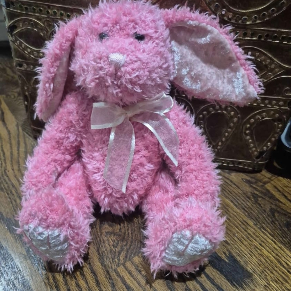 GANZ Pink Plush Bunny with Silver Accents